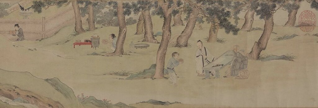 仇英〈趙孟頫寫經換茶圖〉,美國克利夫蘭美術館藏,圖為局部。