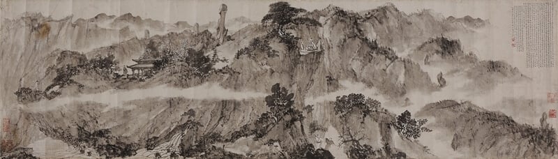 傅抱石1941年作〈畫雲臺山記圖卷及設計稿〉，圖卷33×117公分、設計稿33×115公分，成交價人民幣4255萬元。