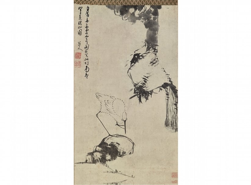 香港佳士得清八大山人〈鷺石圖〉,成交價1916萬港元。