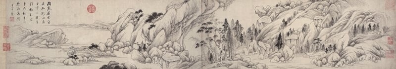 董其昌〈疏林茅屋圖〉卷，26.3×146公分，2015年中國嘉德成交價人民幣6900萬元。