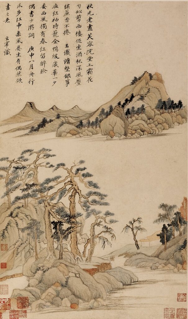 明董其昌〈秋興八景圖冊〉第八開,上海博物館藏。