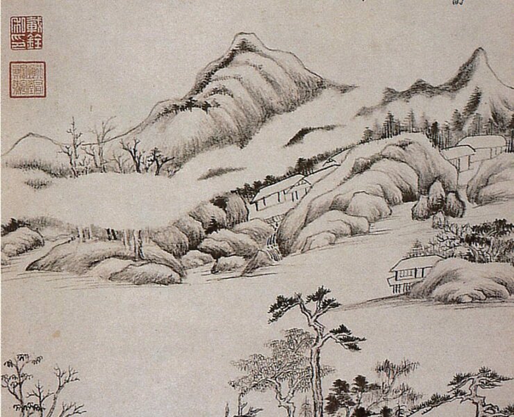 明董其昌〈山水高冊〉第二開，美國納爾遜美術館藏。