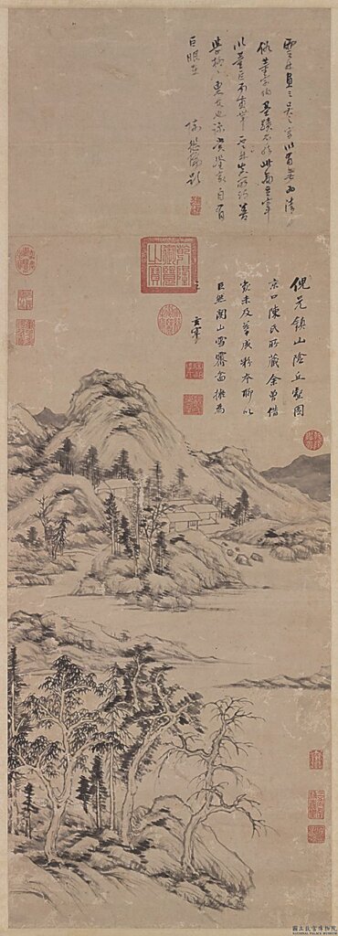 明董其昌〈倣倪瓚山陰丘壑圖〉，國立故宮博物院藏。