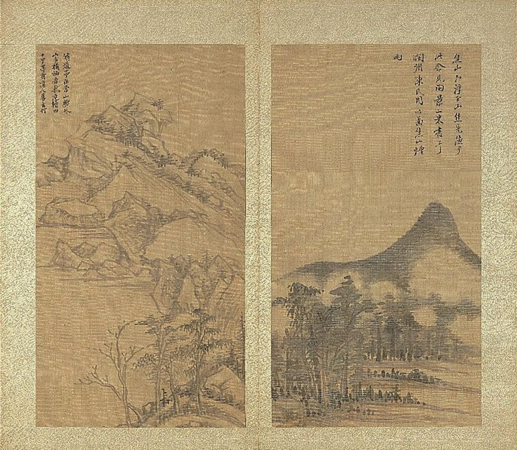 明董其昌〈紀遊畫冊〉，國立故宮博物院藏。圖為其中一開。圖╱翻拍自故宮典藏系統。