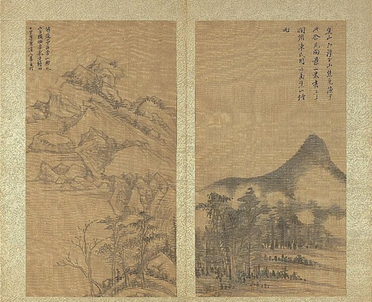 明董其昌〈紀遊畫冊〉，國立故宮博物院藏。圖為其中一開。圖╱翻拍自故宮典藏系統。