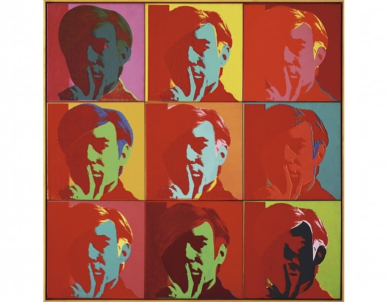 安迪．沃荷《自畫像》．絹版印刷壓克力畫布．171.7×171.7 cm．1966．紐約MoMA收藏。Gift of Philip Johnson. Acc. n.: 513.1998.a-i. © 2015. Digital image, The Museum of Modern Art, New York/Scala, Florence. © The Andy Warhol Foundation for the Visual Arts, Inc. / ADAGP, Paris 2015