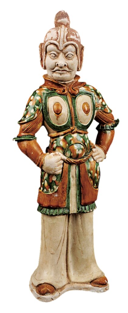 唐〈三彩武士俑〉,高43公分,洛陽博物館藏。