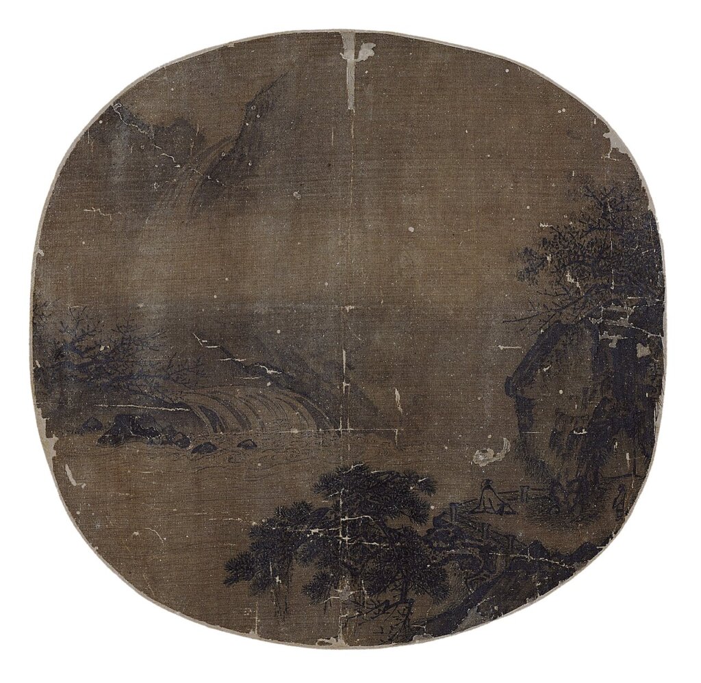 傳宋李公年12世紀〈觀瀑圖〉團扇,〈唐宋元三朝名畫冊〉,23.4×24公分,絹本設色,德國柏林國家博物館亞洲藝術館藏。