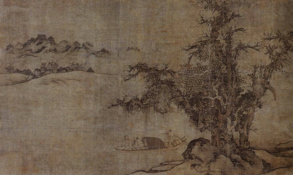 元人無款14世紀〈山水圖〉立軸,44.3×74公分,絹本淡設色,德國柏林國家博物館亞洲藝術館藏。