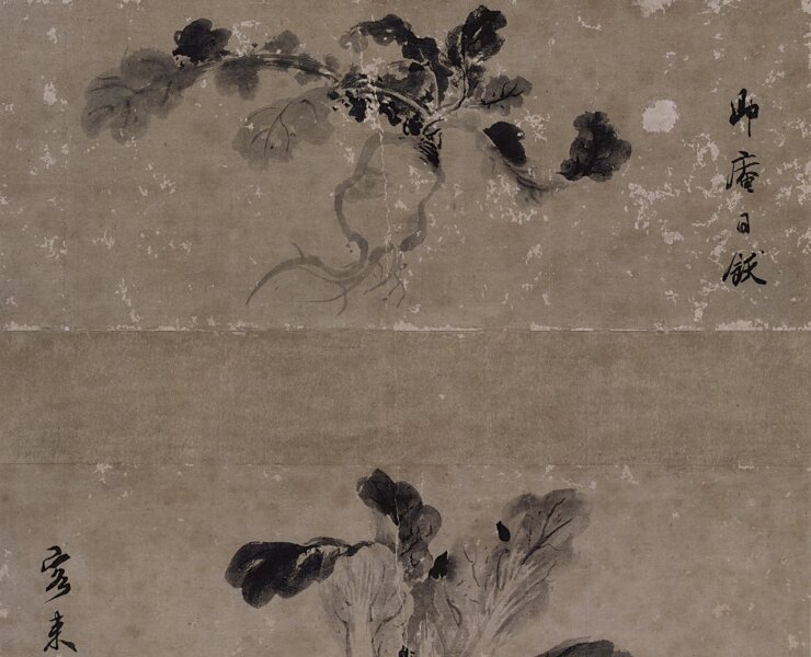 （傳）南宋牧谿〈蘿蔔蕪菁圖〉雙幅，日本宮內廳三の丸尚藏館藏。