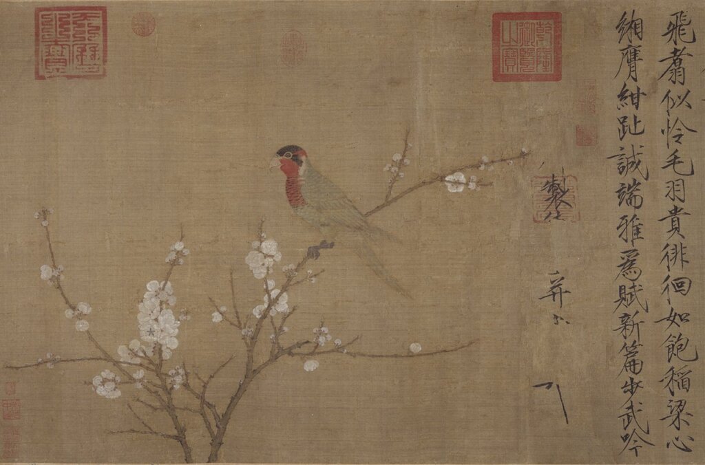 宋徽宗〈五色鸚鵡圖〉局部，美國波士頓美術館藏。