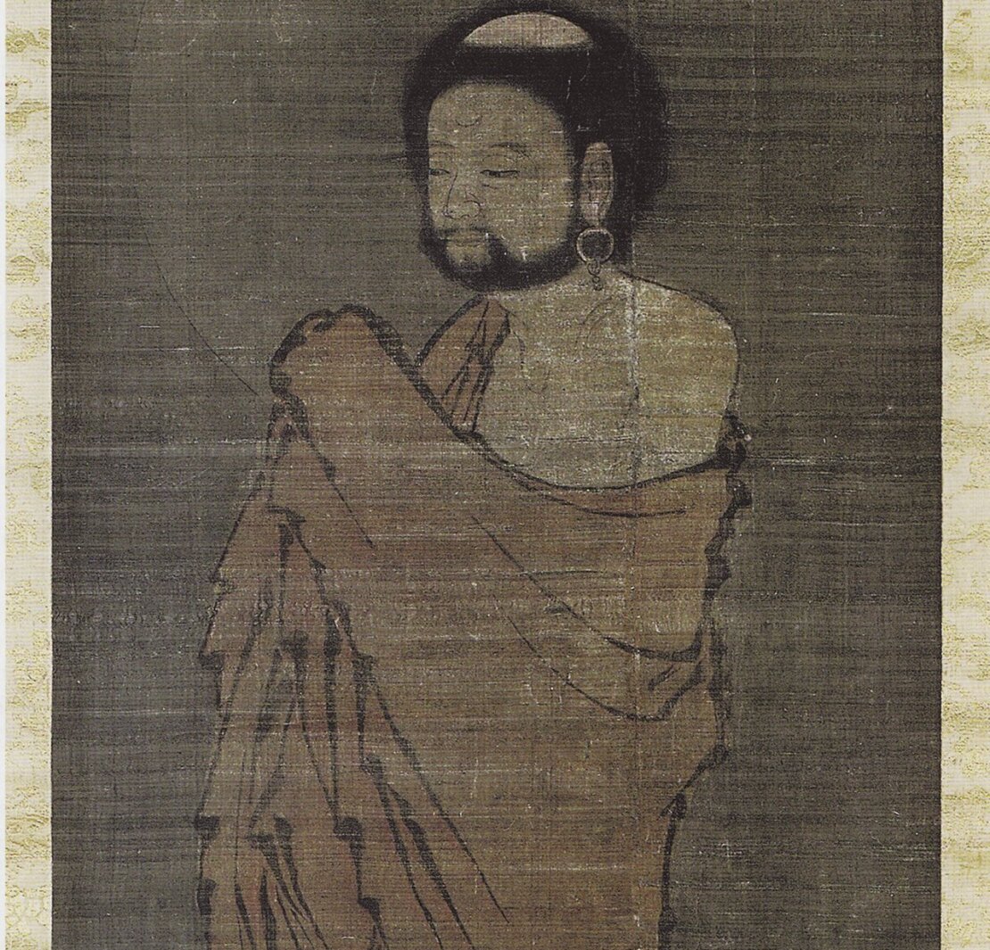 元人無款14世紀中期〈出山釋迦圖〉立軸,86×48公分,絹本設色,德國柏林國家博物館亞洲藝術館藏。