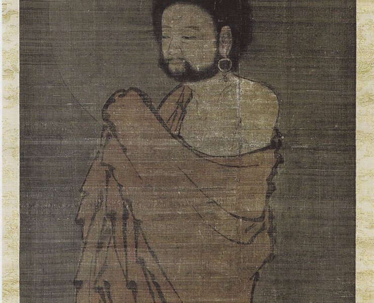 元人無款14世紀中期〈出山釋迦圖〉立軸，86×48公分，絹本設色，德國柏林國家博物館亞洲藝術館藏。