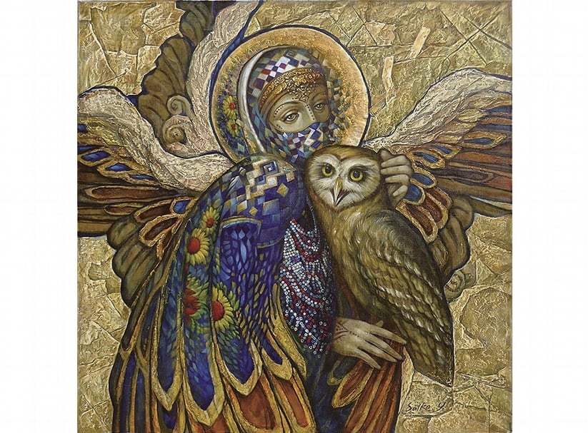 Yury Salko《Wings of night prayers》．油彩、畫布．80×80 cm．2015。