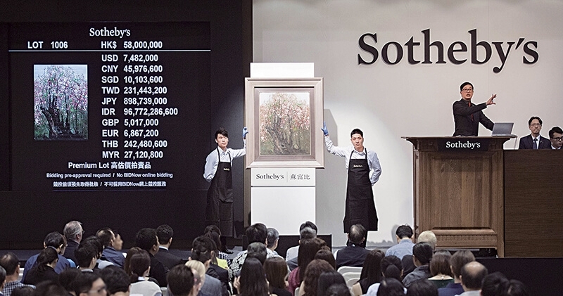 吳冠中《紅梅》，於去年香港蘇富比春拍，以6684萬港元成交。