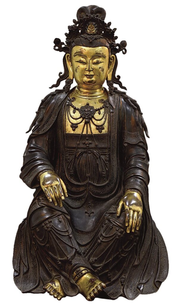 元14世紀〈銅局部鎏金交腳彌勒菩薩〉 北京保利．人民幣3910萬元