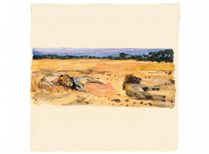 劉小東，《向南飛 #10》，2014，水彩 / 宣紙，50 × 50 cm