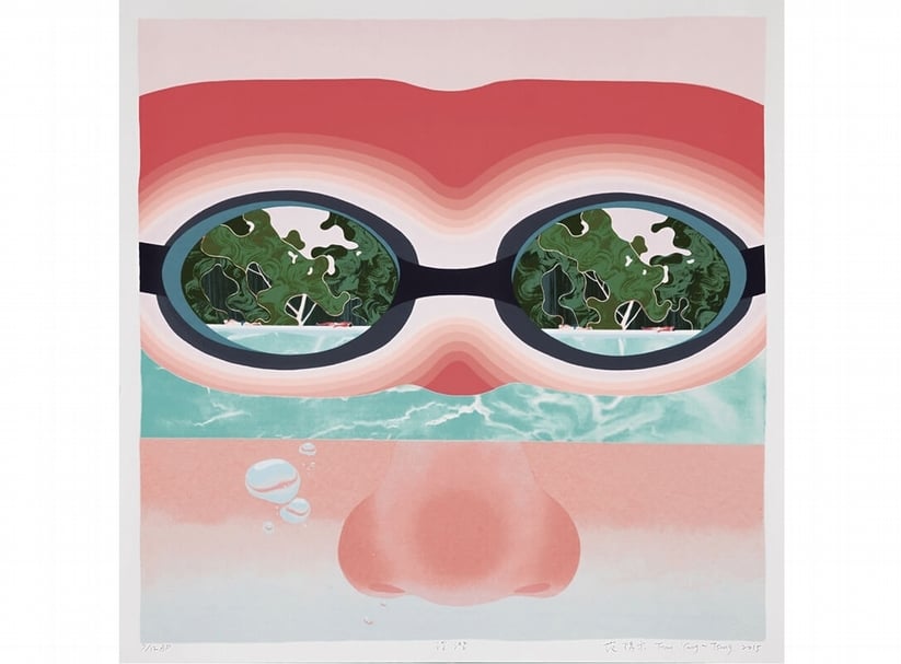 范揚宗，《浮潛》，手工親製絹印版畫，100x70cm，2015。