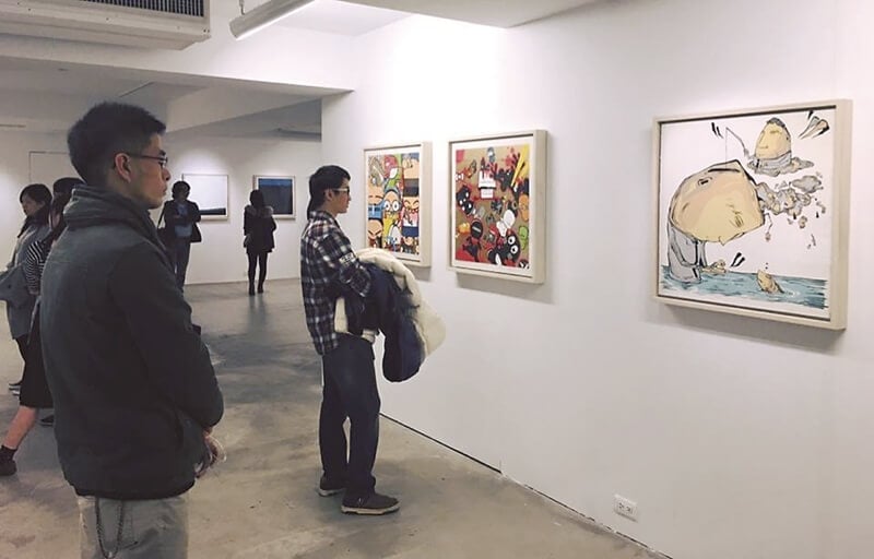 台北非常廟藝文空間舉辦的「有印良品—藝術家與絹印作品展」展覽現場。