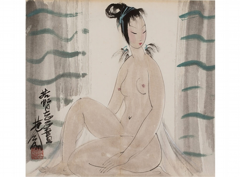 林風眠，《裸女》，彩墨 紙本，30.2 x 32.6 cm。