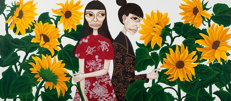 柳依蘭，太陽花會朝著太陽的方向開著，油畫，100cm X 230cm，2015。