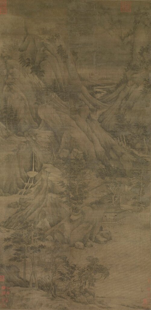 五代傳董源〈溪岸圖〉，美國大都會博物館藏。