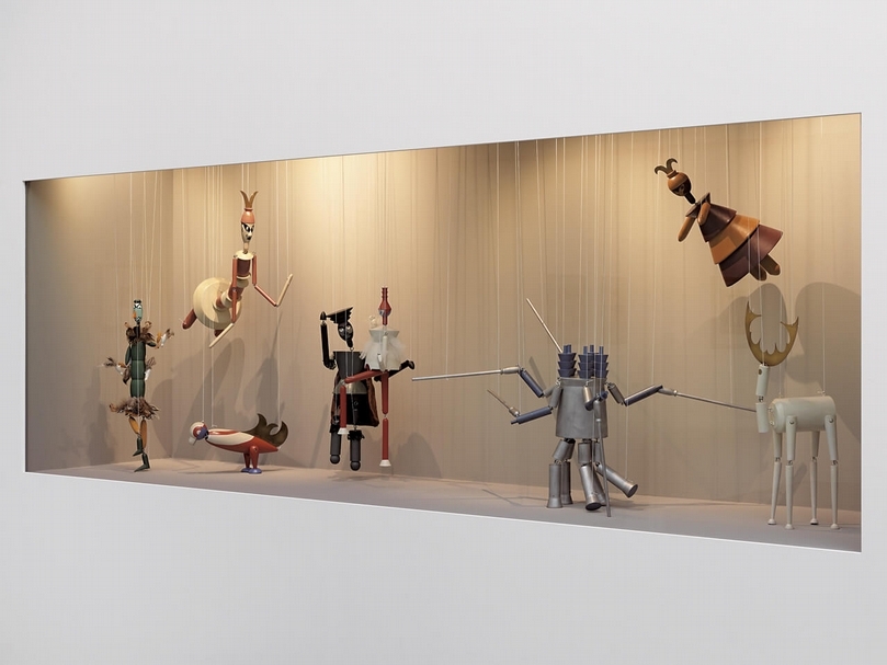 建構博物館的展覽現場照片。Sophie Taeuber-ArpMarionetten König Hirsch, 1918/1989Haus Konstruktiv 2016Photo: Stefan Altenburger
