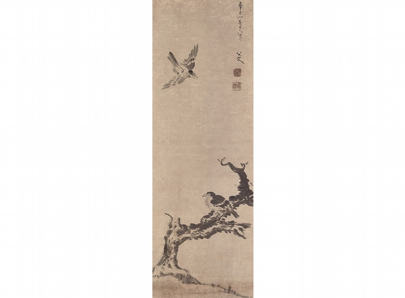 清代八大山人1701年作〈枯木雙鳥〉,水墨紙本立軸,127.5×43.2公分,估價600萬~900萬港元。