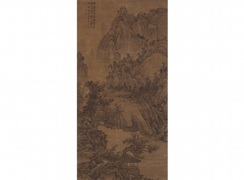 明代沈周〈虛亭聽泉圖〉,設色絹本立軸,120×60.5公分,估價300萬~500萬港元。