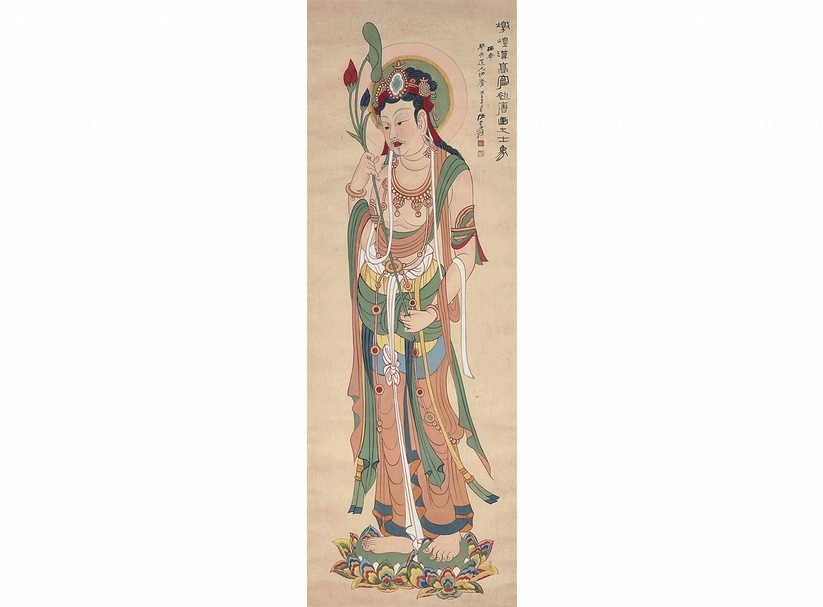 張大千1948年作〈敦煌莫高窟初唐畫大士像〉,設色紙本鏡框,196.8×68.6公分,估價1500萬~2000萬港元。