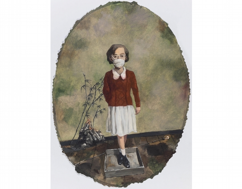 張曉剛∣口罩 紙上油彩 51x37.5cm 2015 北京佩斯提供