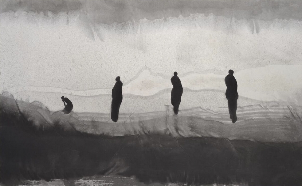 高行健，此岸，2016，宣紙上墨，91x156cm。