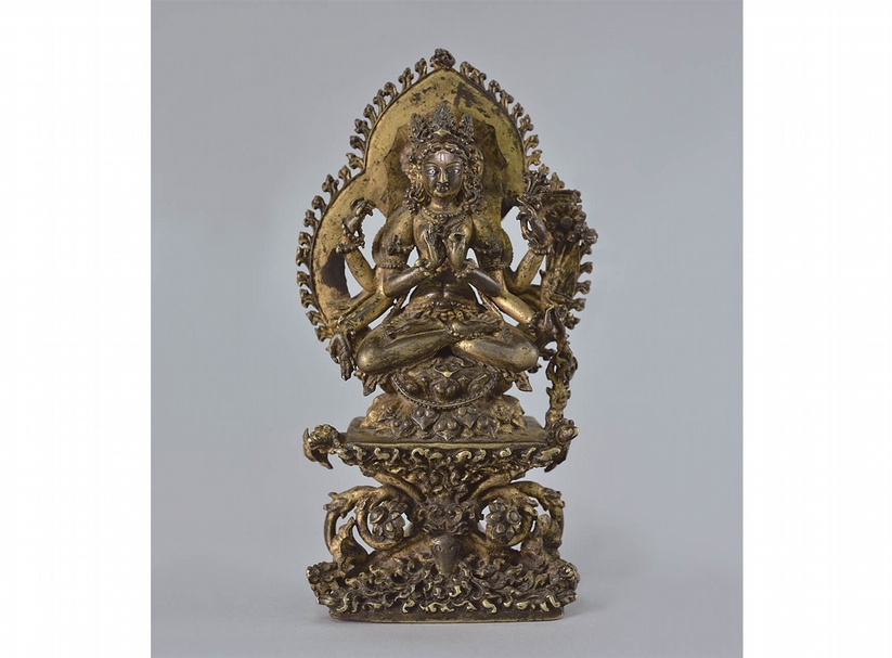 12-13世紀 喀什米爾合金銅六臂般若佛母．高19 cm。