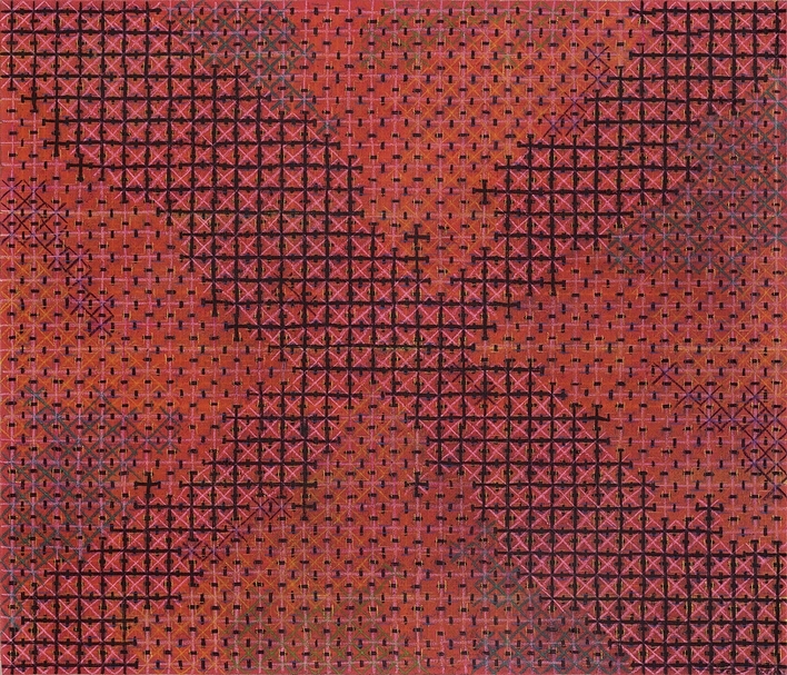 丁乙《十示 2008-25》．布上綜合媒材、粉筆、炭筆、彩色鉛筆．140×120 cm．2008。