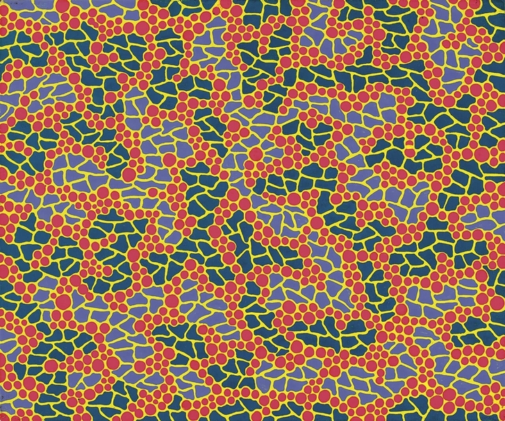 草間彌生《夏日祭典》．壓克力、畫布．38×45.5 cm．1987。