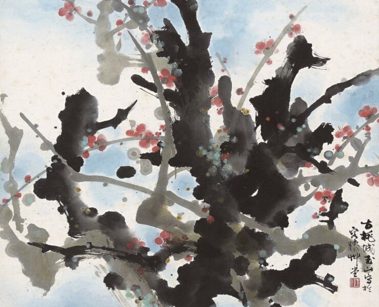 林玉山2000年作〈古梅〉，49×59公分。