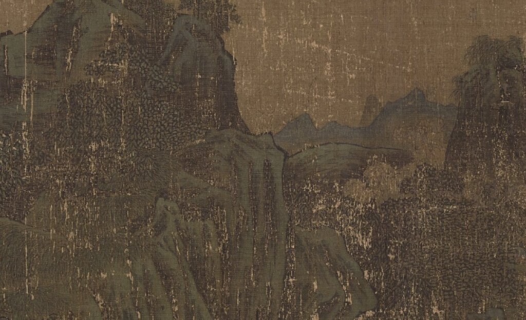 南宋李唐〈長夏江寺圖〉所繪山石樹木局部，北京故宮博物院藏。