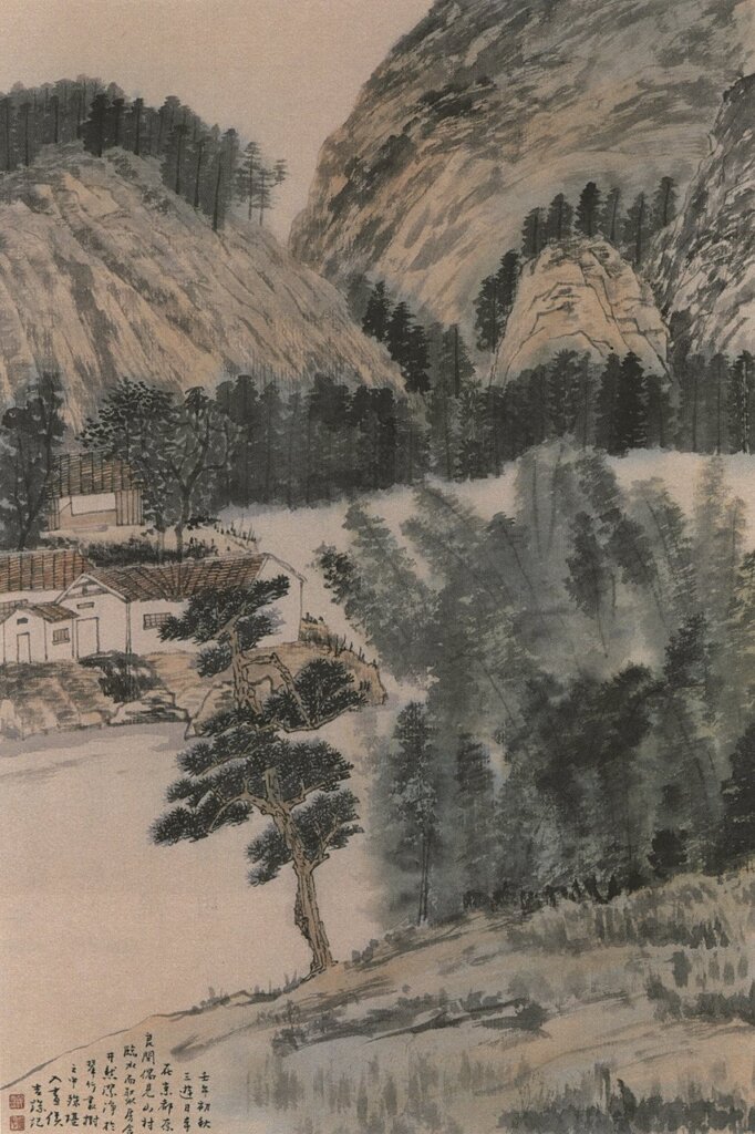 侯吉諒2002年作〈日本民宅〉，繪於王國財製仿宋羅紋紙。