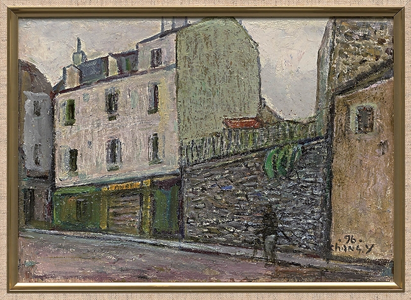 張義雄《蒙馬特的家》．油彩畫布．19×27.3 cm．1996。