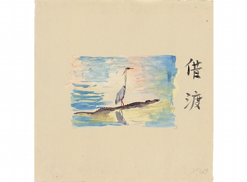 劉小東《向南飛#8》．水彩、宣紙．50×50 cm．2014。（圖／誠品畫廊）
