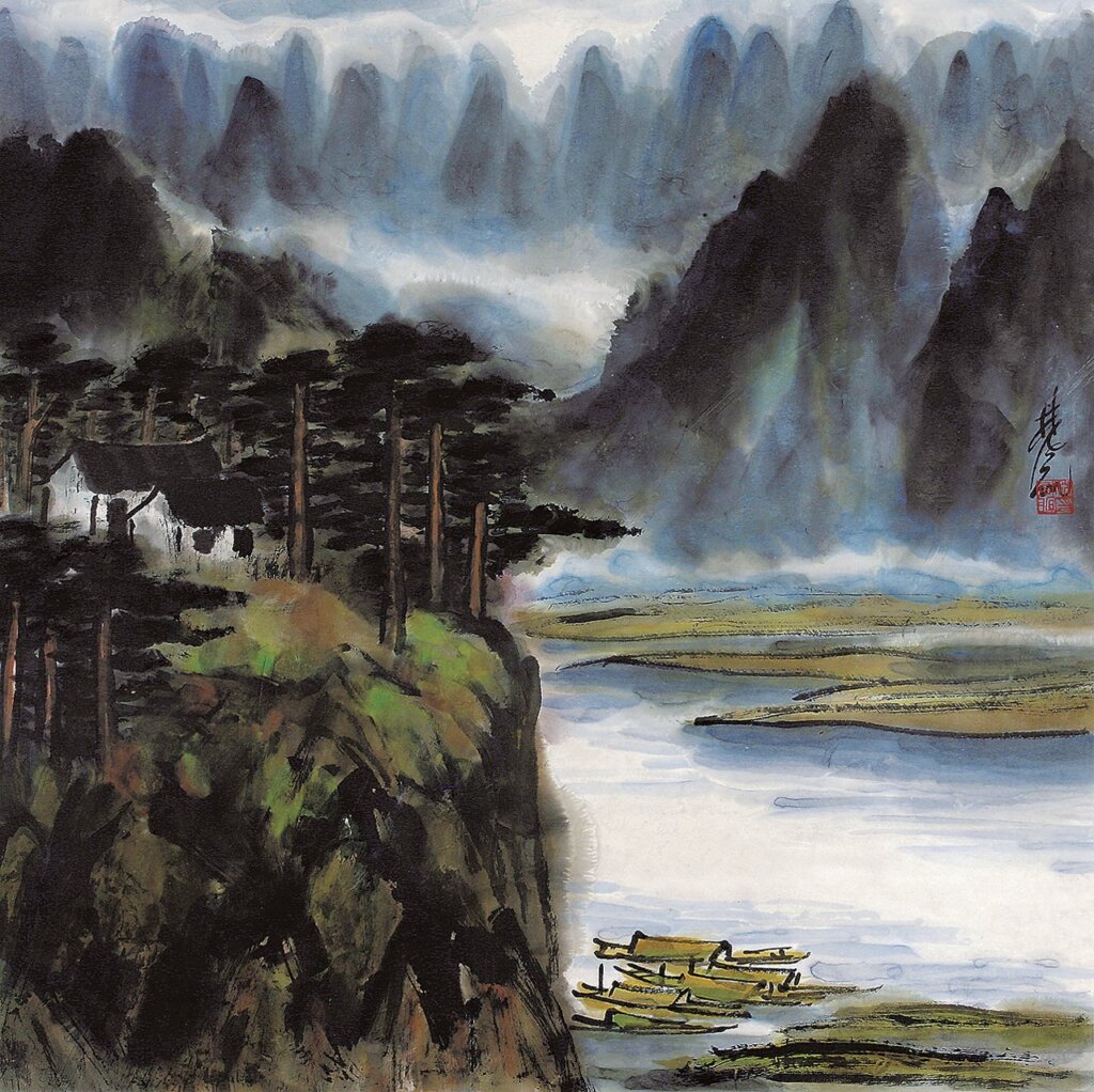林風眠〈陽朔疊翠〉，設色紙本鏡框，68×68公分。