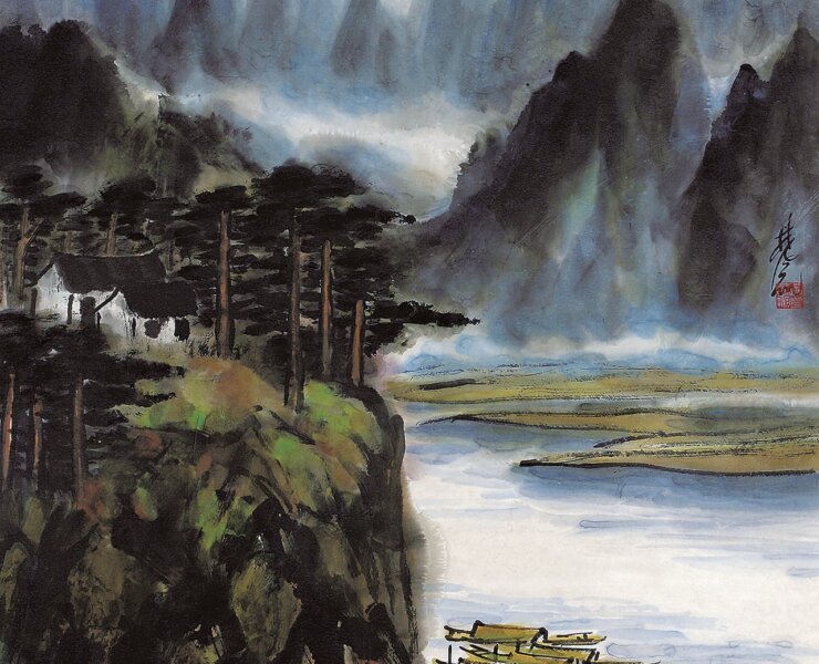林風眠〈陽朔疊翠〉，設色紙本鏡框，68×68公分。