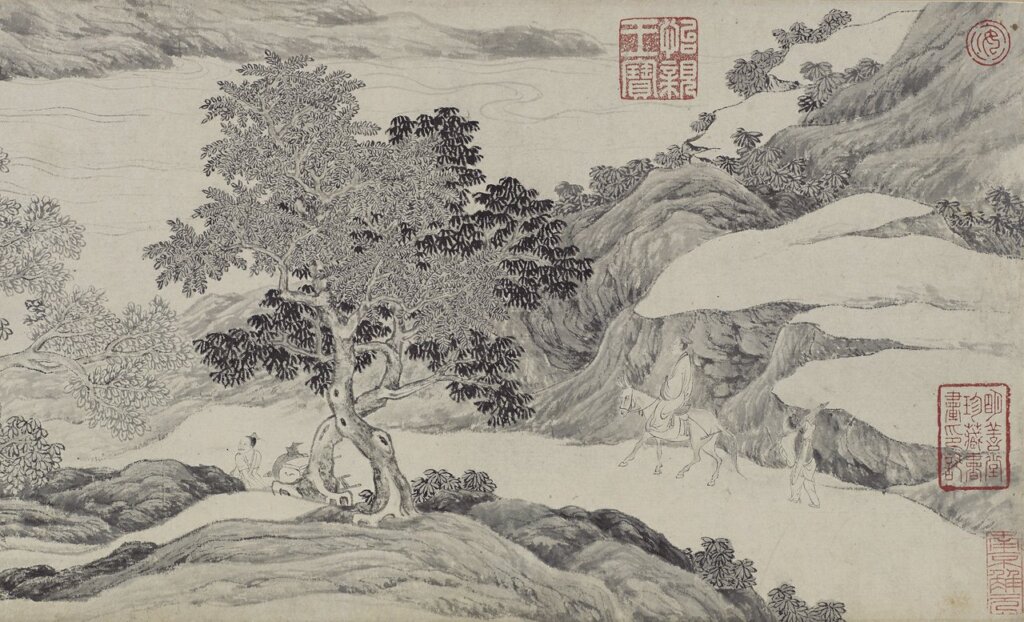 唐寅1505年〈南游圖〉，紙本設色手卷，Freer Gallery of Art F1953.78。圖為局部。