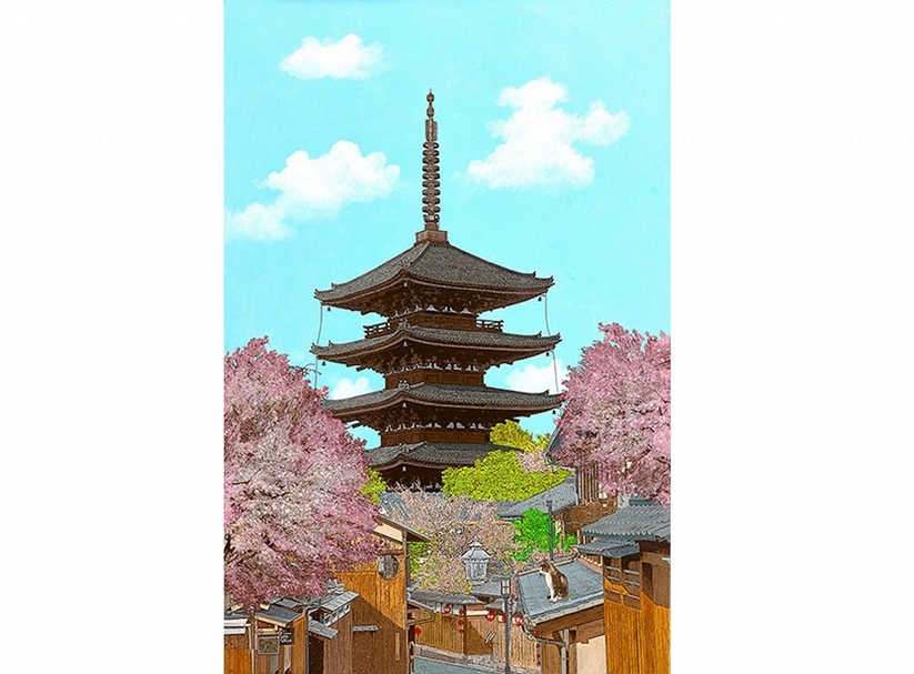 林宗範,花雨片片映春色,80x53cm,壓克力顏料、畫布,2016。