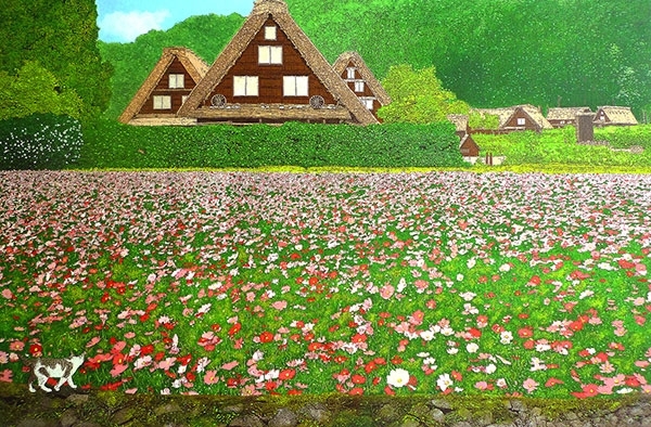 林宗範,春陽下與花共舞,80x53cm,壓克力顏料 畫布,2016。