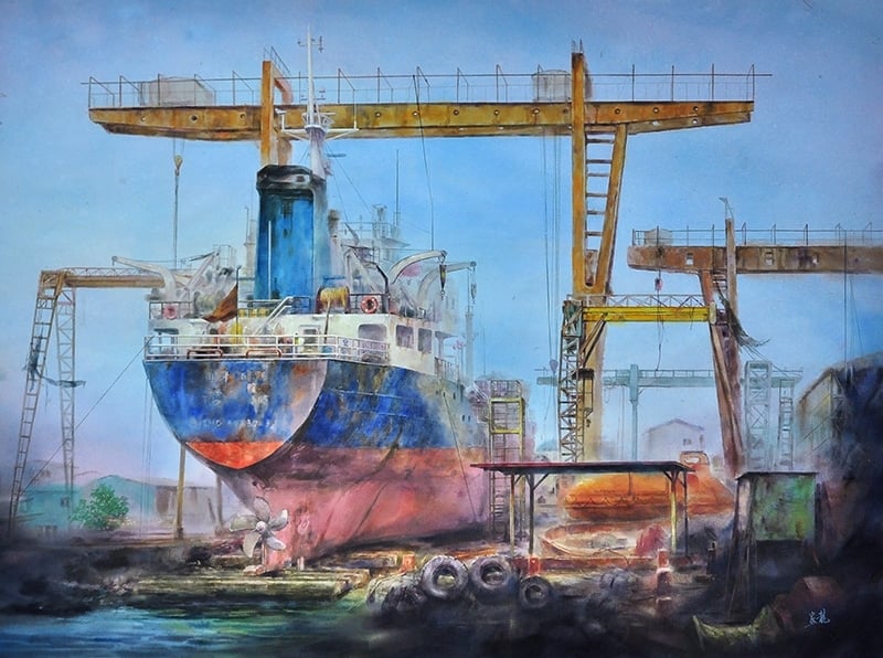 張家龍，美麗新世界Brave new world，2013，Watercolor，110 X 149 cm。