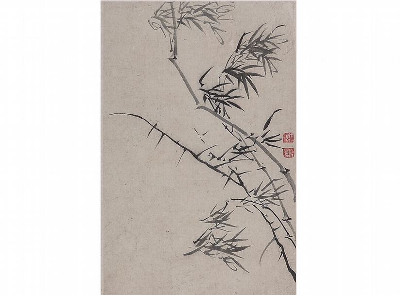 清周顥乾隆前期作〈竹石圖冊〉（二開），嘉定博物館藏。圖為其中一開。