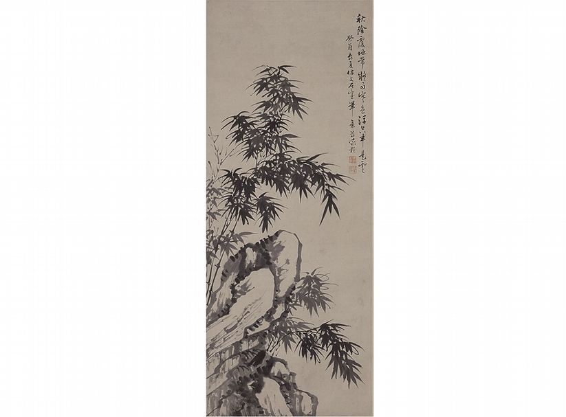 清周顥乾隆十八年（1753）作〈竹石圖軸〉，蘇州博物館藏。