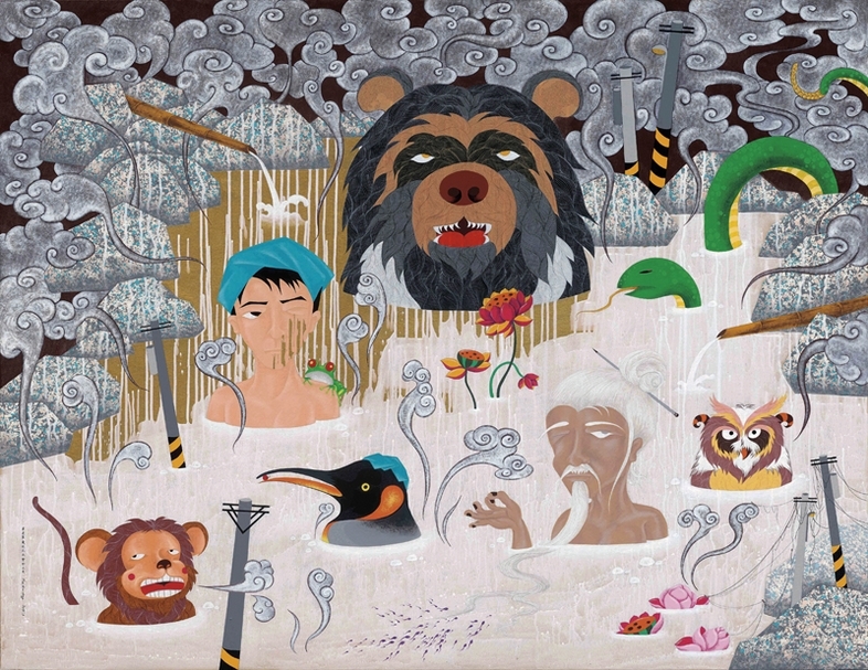 華建強│一鍋名叫大同的男湯 壓克力、畫布 112x145.5cm 2015 也趣藝廊提供