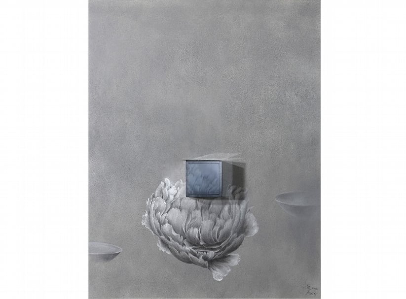 葉方，回憶的密碼(自畫像)，油畫、影像裝置，116x91x10cm，2012-2016。